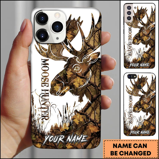 BlueJose Moose Hunting Camo Silhouette Autumn Forest Multiple Options Personalized Name Phone Case