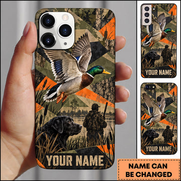 BlueJose Mallard Duck Hunting Geometric Flying Duck Black Lab Personalized Name 3D Phone Case