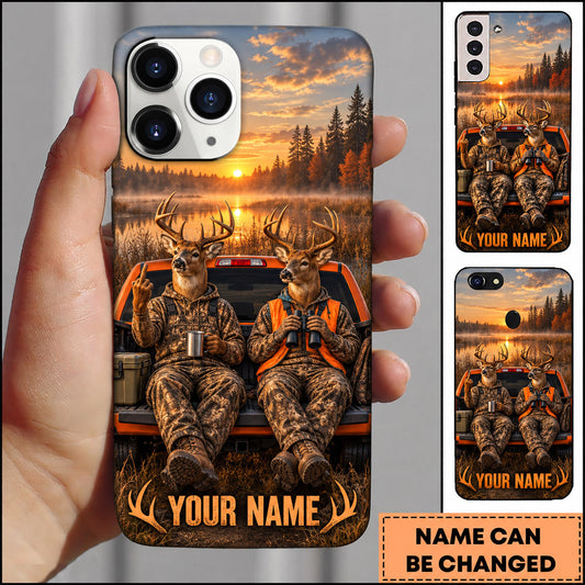 BlueJose Deer Hunting Friends Tailgate Sunset Forest Personalized Name 3D Phone Case