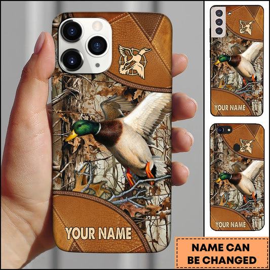 BlueJose Hunting Phonecase Flying Duck Leather Camo Forest Hunting Design Personalized Name 3D Phone Case