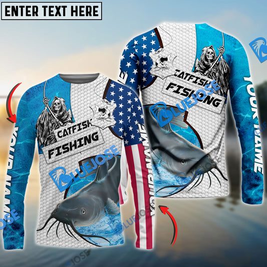 BlueJose Customize Name Catfish Fishing Reaper Blue Water 3D Shirts