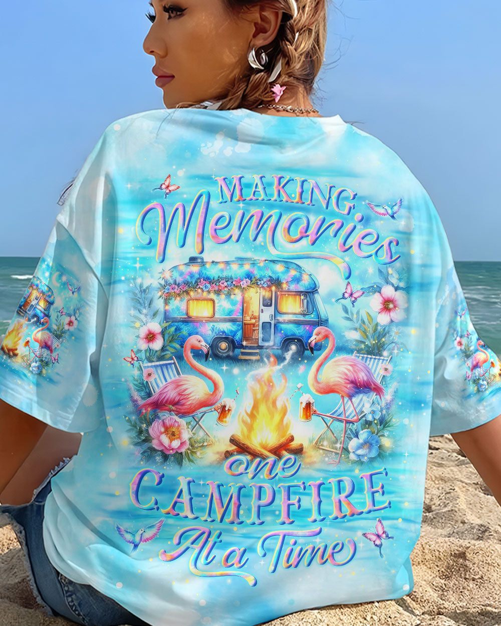 MAKING MEMORIES ONE CAMPFIRE AT A TIME FLAMINGO ALL OVER PRINT - YHLN1005243