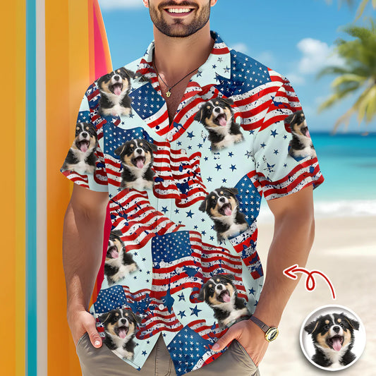 BlueJose Custom Dog, Cat Photo American Flag Independence Hawaii Shirt