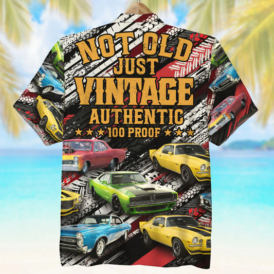 Not Old Just Vintage Authentic - Custom Classic Car Photo Hawaiian Shirt - Gift For Car Lovers