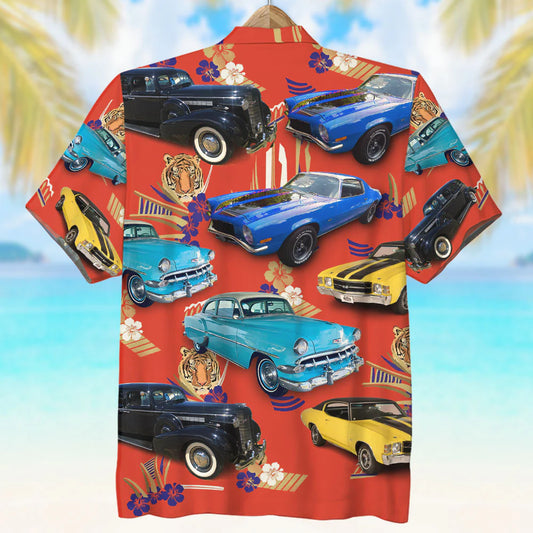 Custom Classic Car Photo Hawaiian Shirt, Tiger Pattern