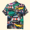 Bluejose Custom Muscle Car Photo Tropical Plants And Hibiscus Flowers Pattern Hawaiian Shirt