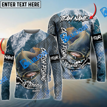 Bluejose Catfish Fishing Skin Seawave Custom Name & Team Name 3D Shirts