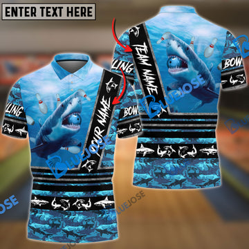 BlueJoses Bowling And Pins Fury Shark Multicolor Customized Name 3D Shirt ( 4 Colors )