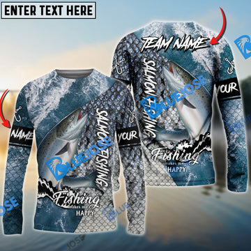 Bluejose Salmon Fishing Skin Seawave Custom Name & Team Name 3D Shirts