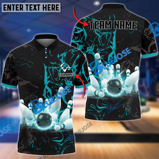 BlueJose Bowling And Pins Shinning Strike Customized Name 3D Shirt (4 Colors)