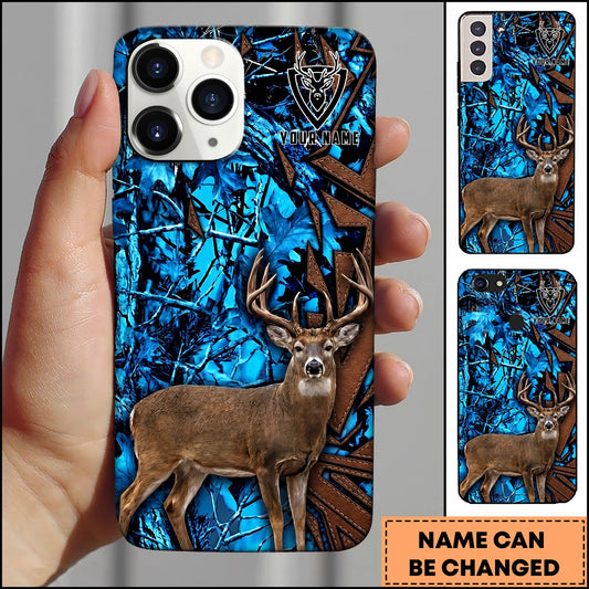 BlueJose Whitetail Deer Leather Patch Hunting Camo Multicolor Options Personalized Name 3D Phonecase