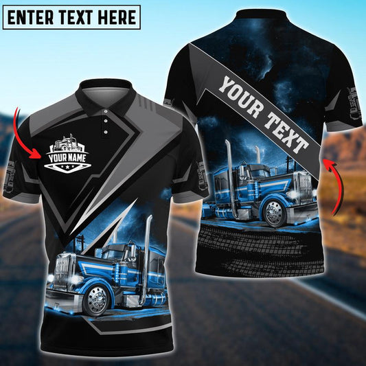 Bluejose Personalized Name Text Truck Multicolor Sky Polo Shirt, Idea Shirt For Truck Driver