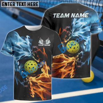 BlueJose Pickleball Ball Water And Fire Pattern Customized Name, Team Name 3D Shirt