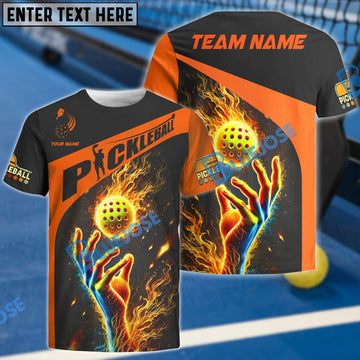 BlueJose Pickleball Ball Fire Golden Line Premium Customized Name, Team Name 3D Shirt