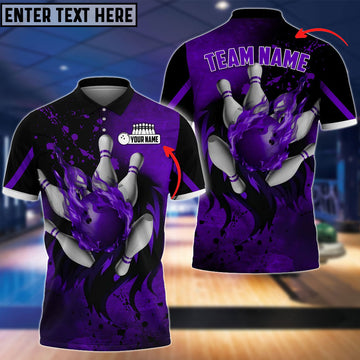 BlueJose Bowling And Pins Water Paint Customized Name 3D Shirt (4 Colors)