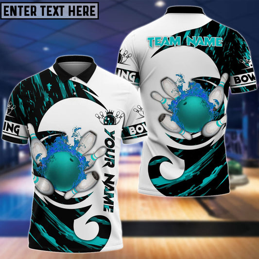 BlueJose Bowling And Pins Water Paint Color Customized Name 3D Shirt (4 Colors)
