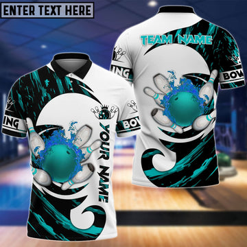 BlueJose Bowling And Pins Water Paint Color Customized Name 3D Shirt (4 Colors) Personalized Shirts For Bowling Players