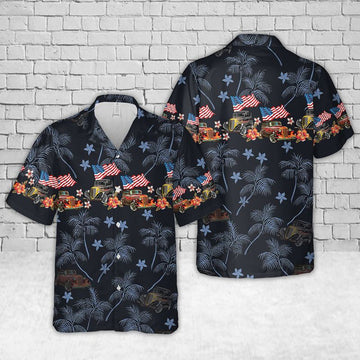 Bluejose Custom Car American Flag Hot Rod Classic Car Hawaiian Shirt