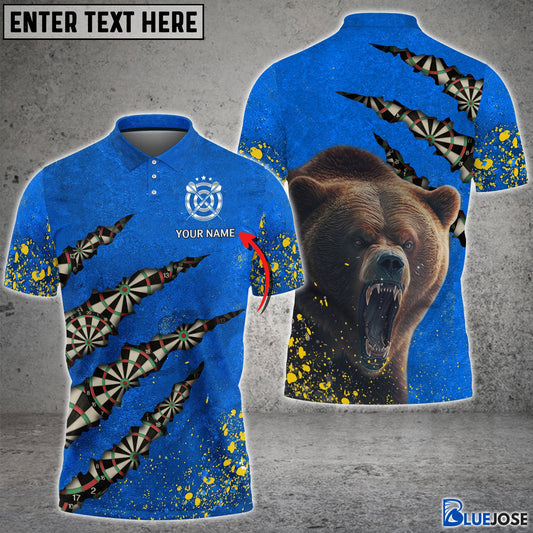 BlueJose Bear And Darts Blue and Yellow Personalized Name Shirt
