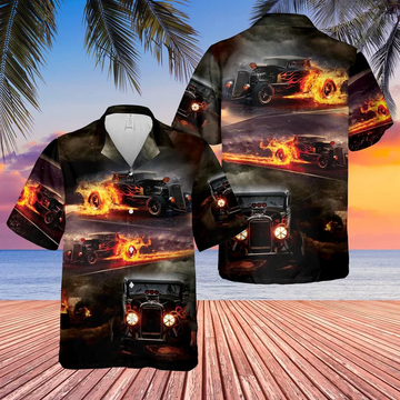 Bluejose Fiery Hot Rod Classic Car Hawaiian Shirt