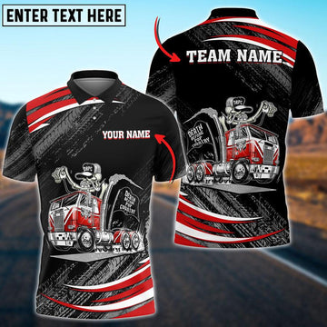 Bluejose Truck Breath Of Fire Skull Personalized Name Shirt For Truck Driver, Trucking Gift Polo Shirt