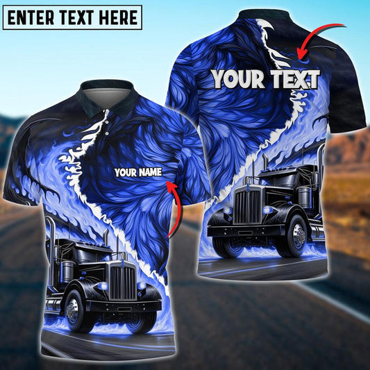 Bluejose Customized Name Truck Flame Wings Pattern Multicolor Personalized Name Polo Shirt For Truck Driver