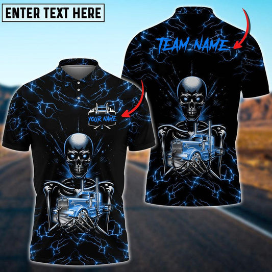 Bluejose Truck Lighting Skeleton Multicolor Option Personalized Name Polo Shirt For Truck Driver