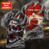 BlueJose Bowling Skull Pattern Multicolor Customized Name 3D Polo Shirt
