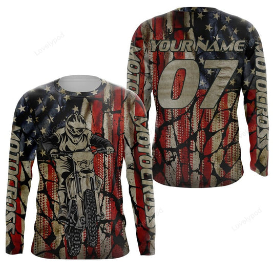 BlueJose Personalized Patriotic Motocross Racing American Biker 3D Shirt