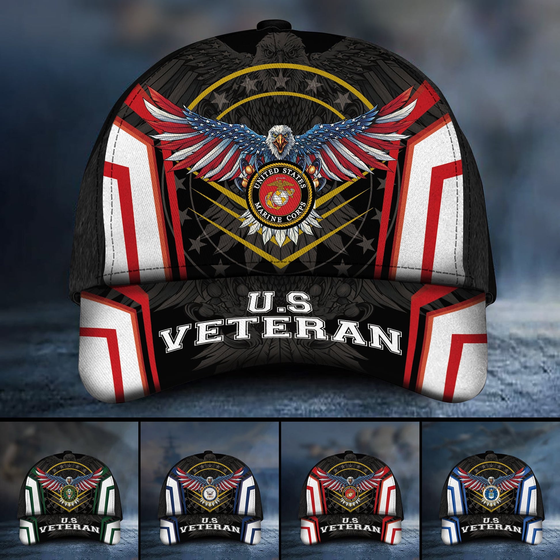 BlueJose Premium Multiple US Military Services Veteran 3D Cap PVC301202