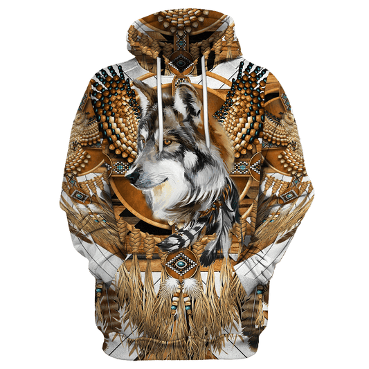 BlueJose Beautiful Tribal Native Wolf 3D All Over Printed Hoodie