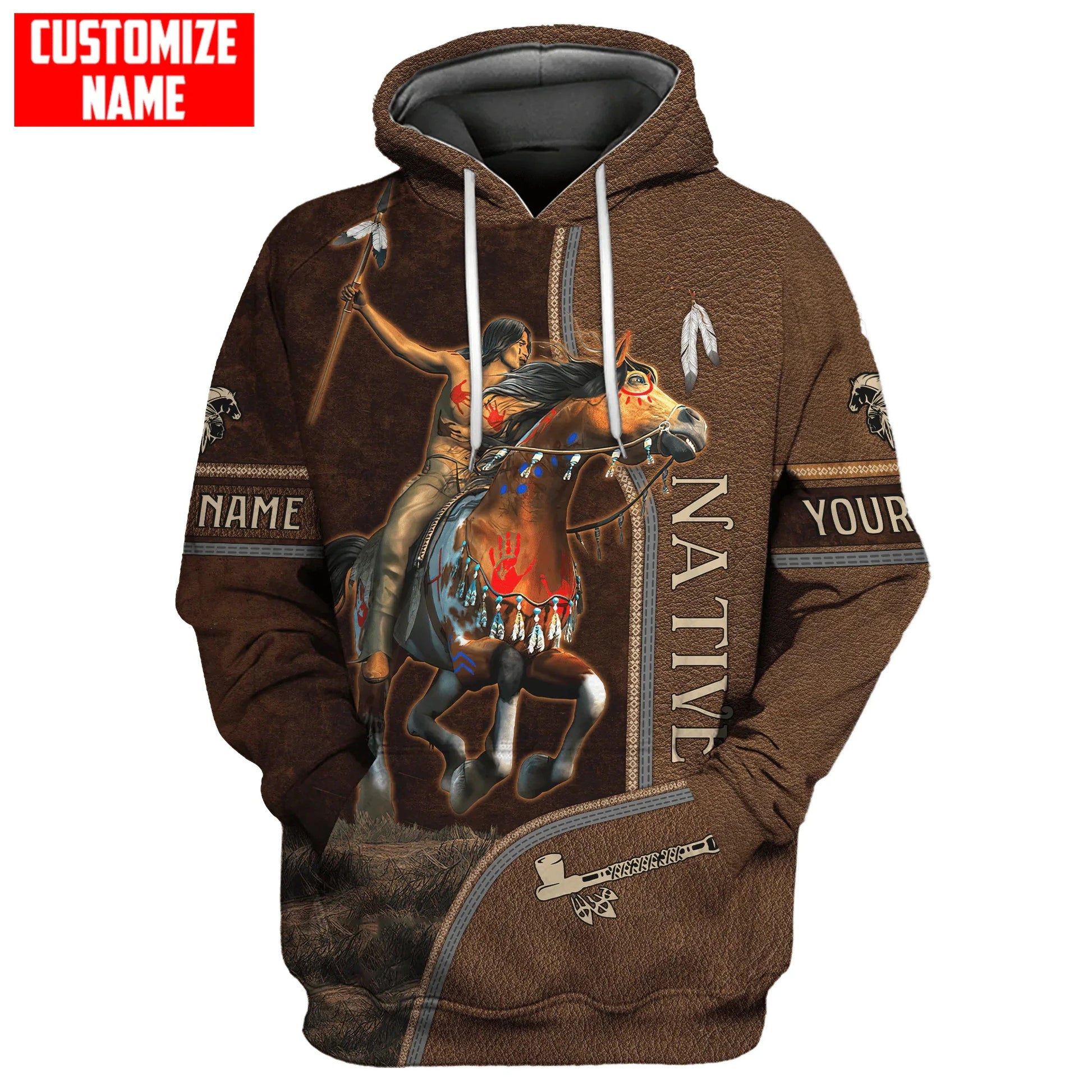 BlueJose Customized Name Spirit of Native Warrior 3D All Over Printed Hoodie