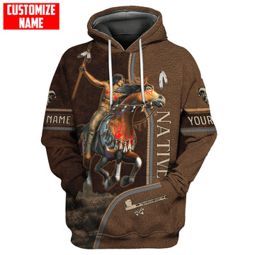 BlueJose Customized Name Spirit of Native Warrior 3D All Over Printed Hoodie