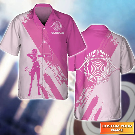 BlueJose Female Archer Silhouette Pink 3D Hawaiian Shirt