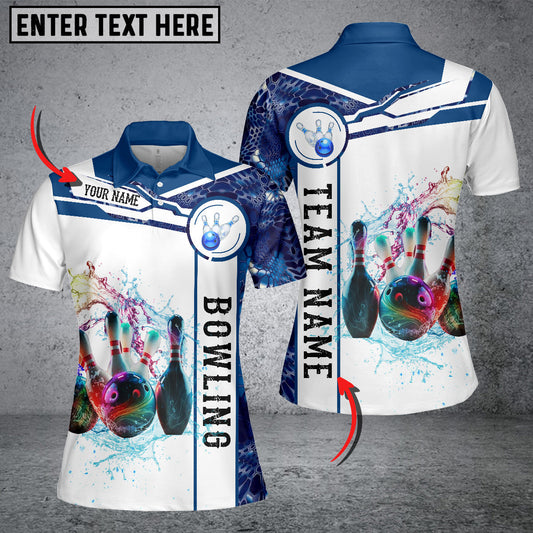BlueJoses Blue And White Bowling Water Ball And Pins Customized Name 3D Shirt For Women