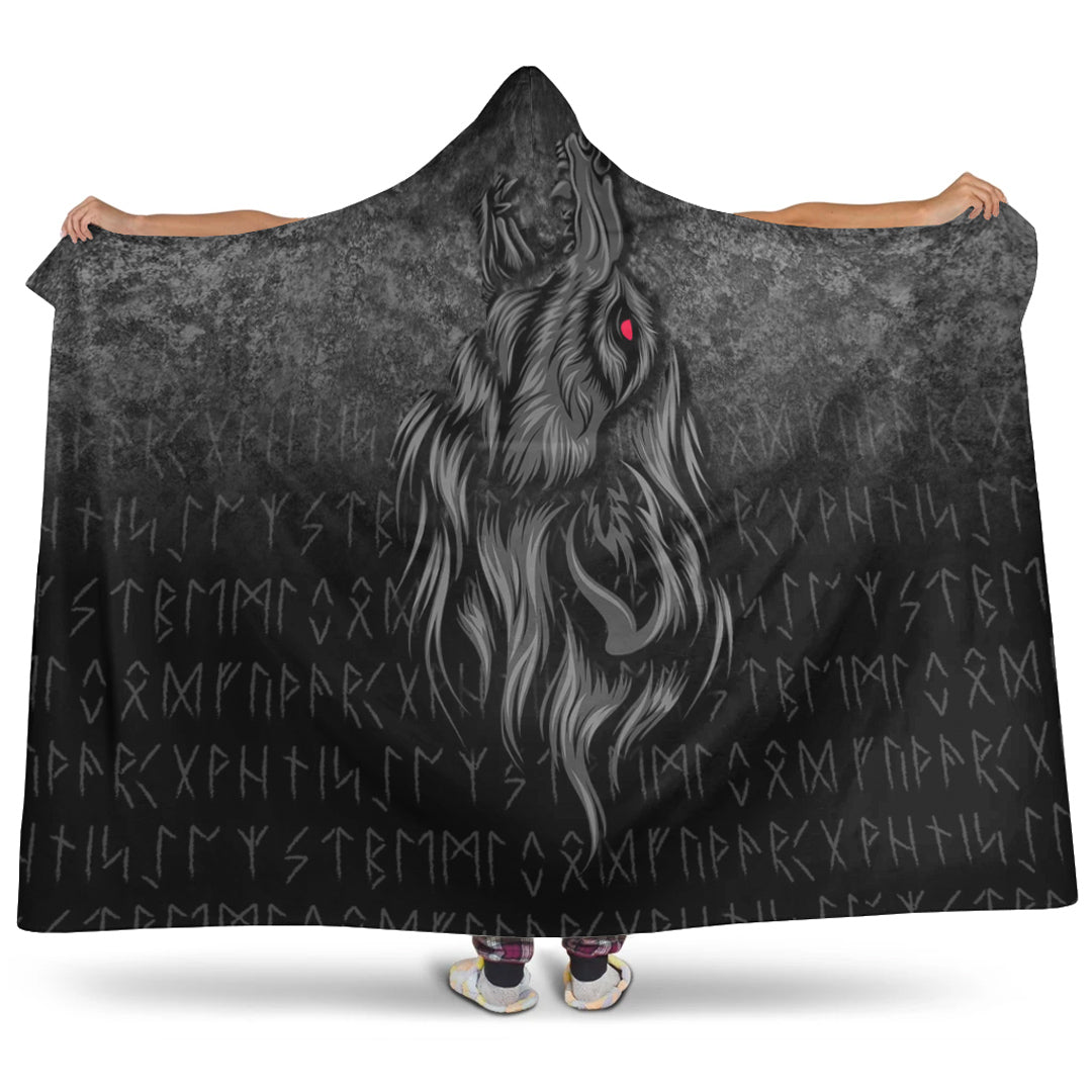 VikingStyle Hooded Blanket -Viking Fenrir Wolf Howls To The Gods Hooded Blanket A7