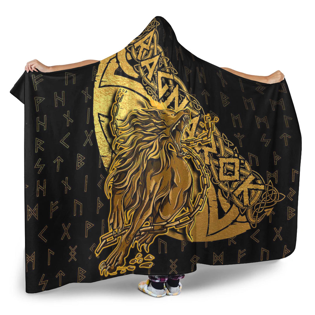 VikingStyle Hooded Blanket - Fenrir Ragnarok Gold Hooded Blanket A94