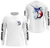 Bluejose Swordfish Fishing American Flag Custom Long Sleeve Performance Fishing Shirts, Patriotic