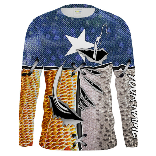 Bluejose Redfish, Trout, Flounder Texas Slam Texas Flag Custom Fishing Shirts, Texas