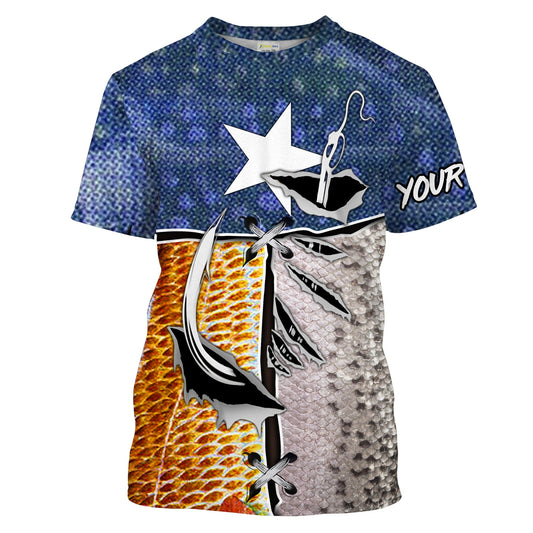 Bluejose Redfish, Trout, Flounder Texas Slam Texas Flag Custom Fishing Shirts, Texas
