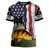 Bluejose Yellow Perch Fishing American Flag Custom Long Sleeve Fishing Shirts, Patriotic Tournament Fishing Shirts