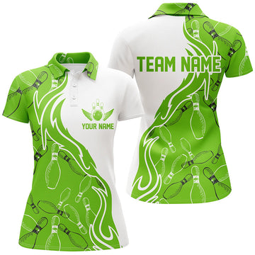 BlueJose Green Bowling Pins Pattern Premium Customized Name 3D Shirt For Women