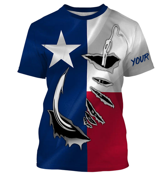 Bluejose Custom Texas Flag Texas Fishing 3D Fish Hook   Long Sleeve  Personalized  Gift