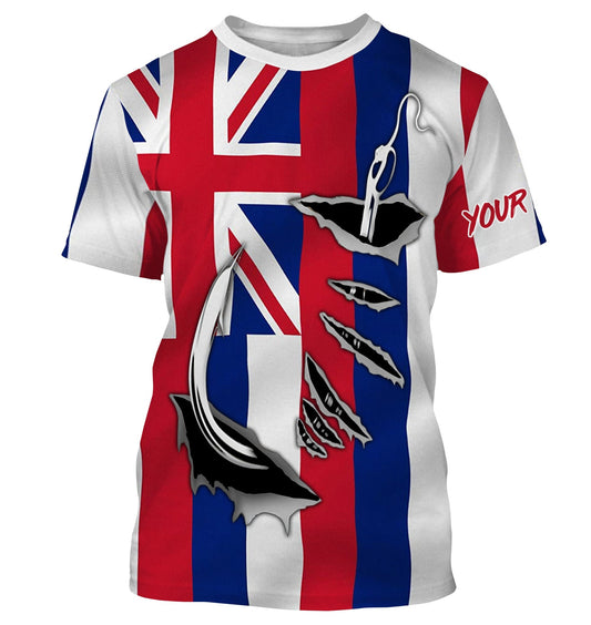 Bluejose Hi Fishing 3D Fish Hook Hawaiian Flag   Quick-Dry Custom Long Sleeves Shirts  Personalized  Gift For Fishing Loversâ 