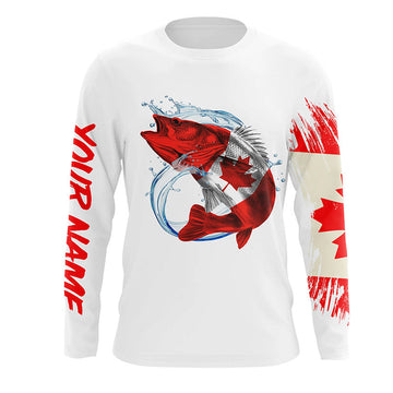 Bluejose Personalized Walleye Fishing Jerseys, Custom Canadian Flag Walleye Long Sleeve, Long Sleeve Hooded