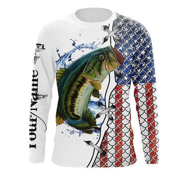 Bluejose American Flag Largemouth Bass Patriotic Fishing Customize Name 3D Shirts
