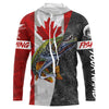 Bluejose Personalized Northern Pike Fishing Jerseys, Custom Canadian Flag Pike Long Sleeve, Long Sleeve Hooded