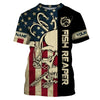 BlueJose Halloween American Flag Fish Reaper Fishing Patriotic Custom Name Long Sleeve Shirt