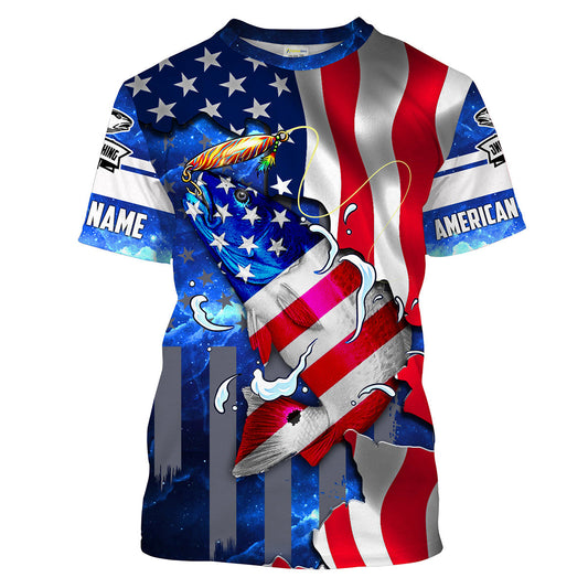 Bluejose Redfish Fishing American Flag Patriotic   Custom Name Long Sleeves