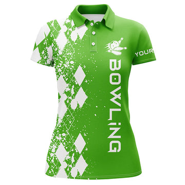 BlueJose Green Bowling Argyle Bowling Pattern Premium Customized Name 3D Shirt For Women
